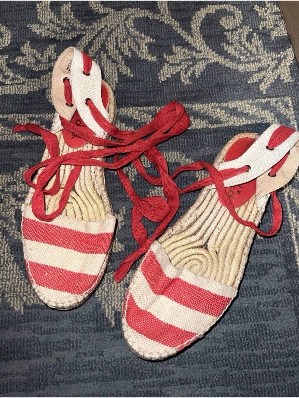 Splendid Women’s Red Cream Stripe Espadrille Lace Up Sandal Size 37